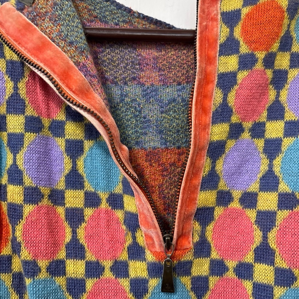 SOL Alpaca Zip Back Multicolor Geometric Pullover Sweater Size L - Picture 6 of 9